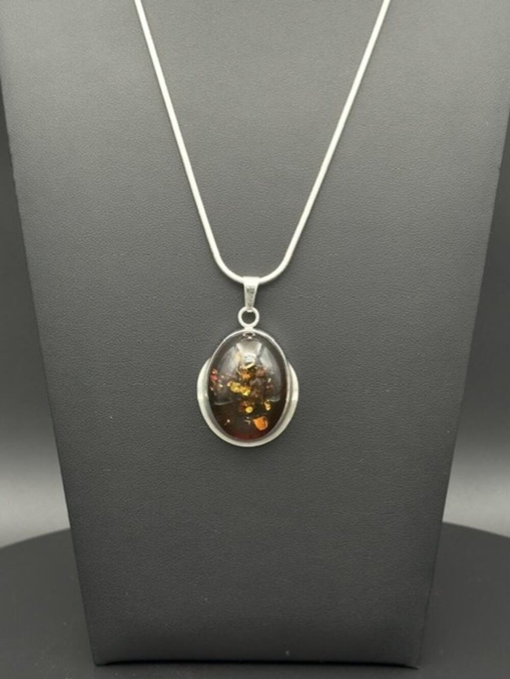Genuine Sun-Spangled Amber Sterling Silver Pendant Necklace, 925
